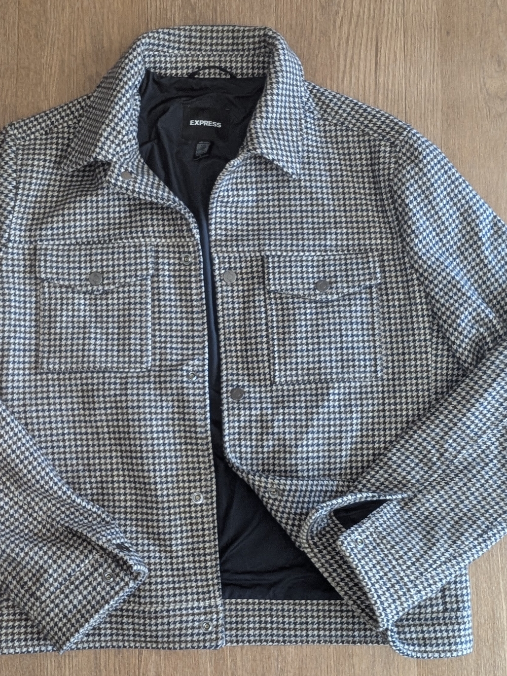 Express Men's Grey Houndstooth Shirt Jacket